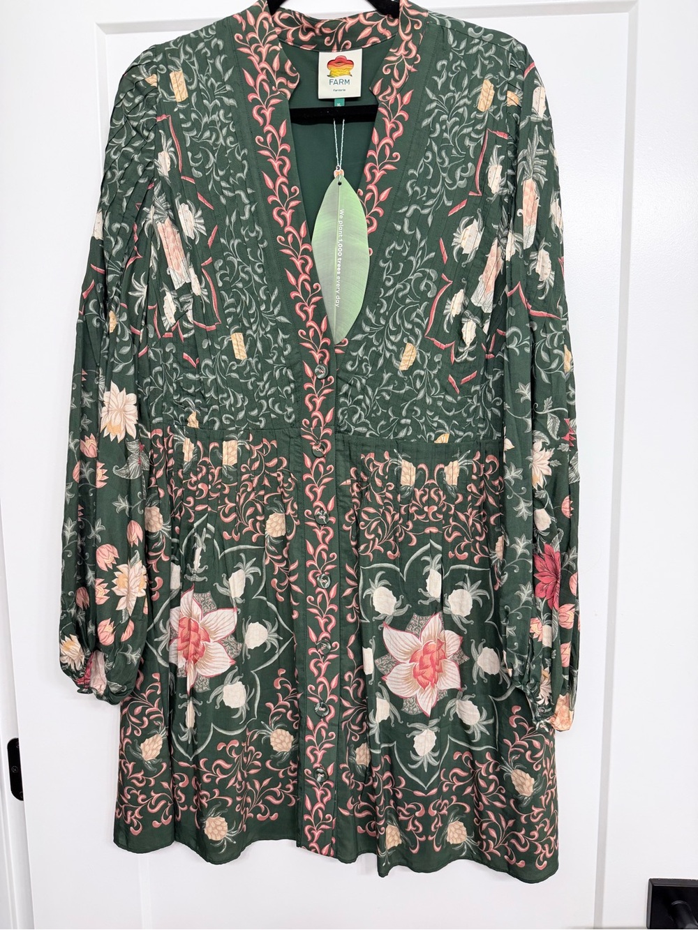 Farm Rio Green Pineapple Garden Long Sleeve Mini Dress - Picture 3 of 6